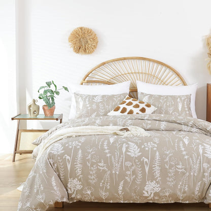 Floral Queen Comforter Bedding Set 3 Pieces in Oatmeal (1 Comforter 90"X90") (2 Pillow Cases 20"X26"), 