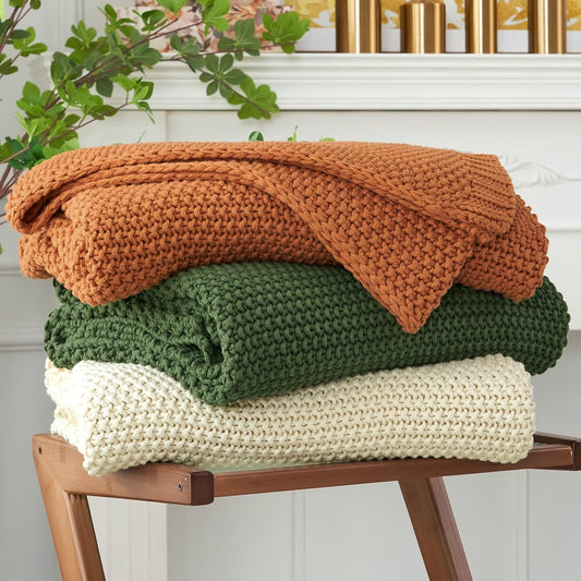 Organic Cotton Chunky Knit Throw Blanket – Soft, Cozy & Lightweight (51” x 63”)