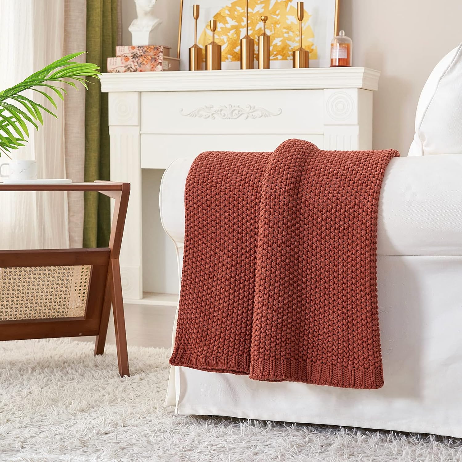 Organic Cotton Chunky Knit Throw Blanket – Soft, Cozy & Lightweight (51” x 63”)