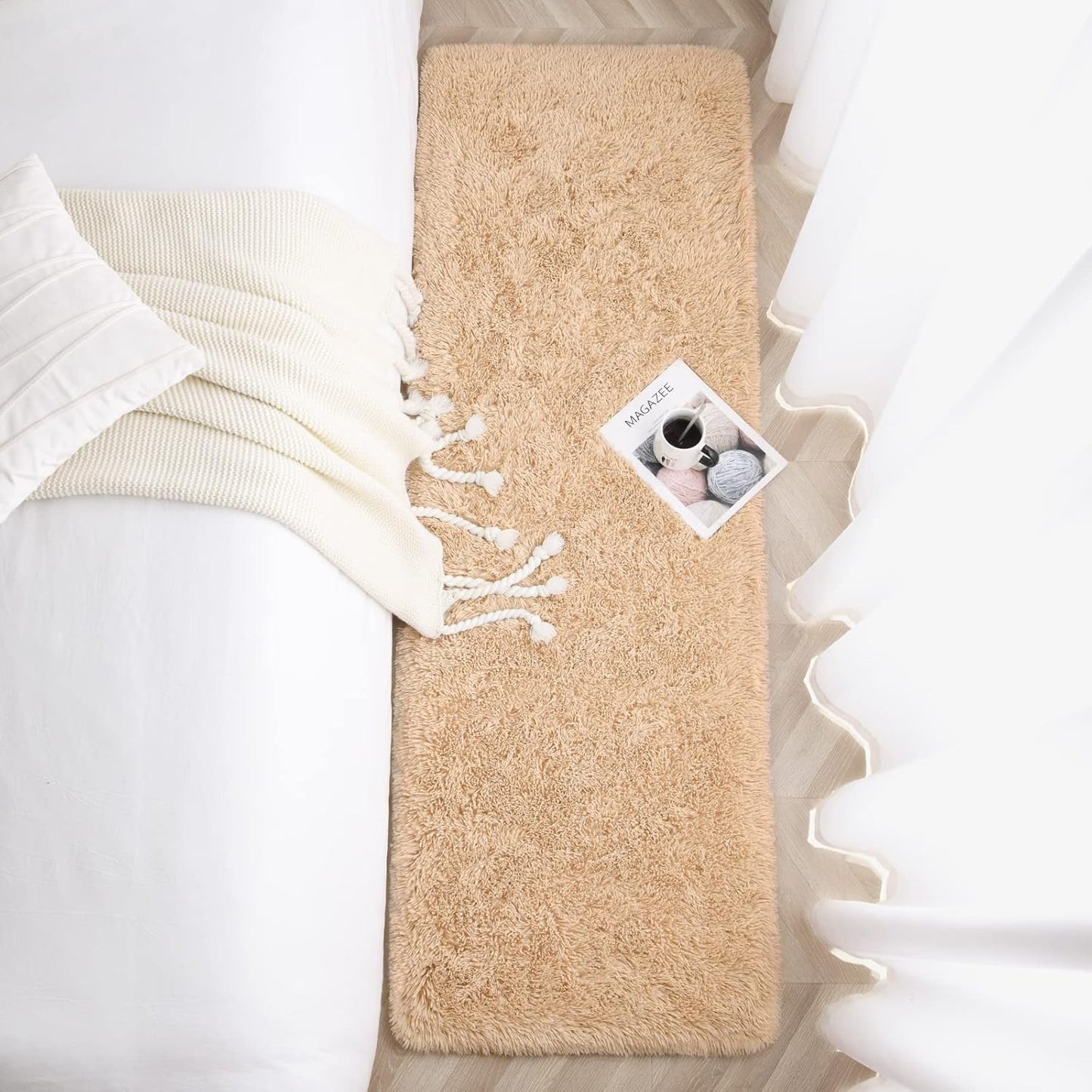 Beige Super Soft Shaggy Rug 2x6' - Fluffy Plush Carpet for Bedroom, Living Room, Nursery Decor