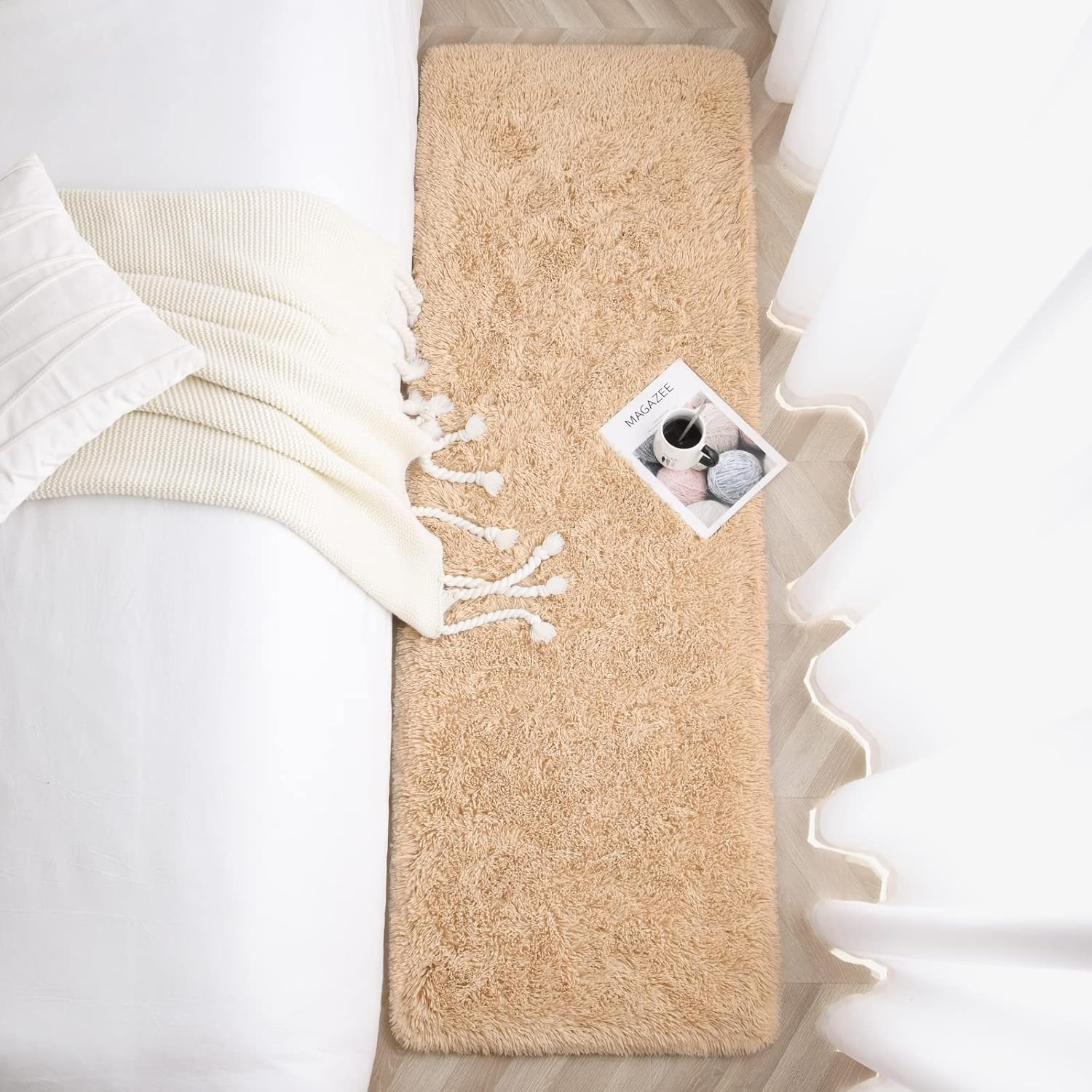 Beige Super Soft Shaggy Rug 2x6' - Fluffy Plush Carpet for Bedroom, Living Room, Nursery Decor