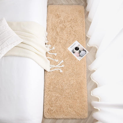 Beige Super Soft Shaggy Rug 2x6' - Fluffy Plush Carpet for Bedroom, Living Room, Nursery Decor