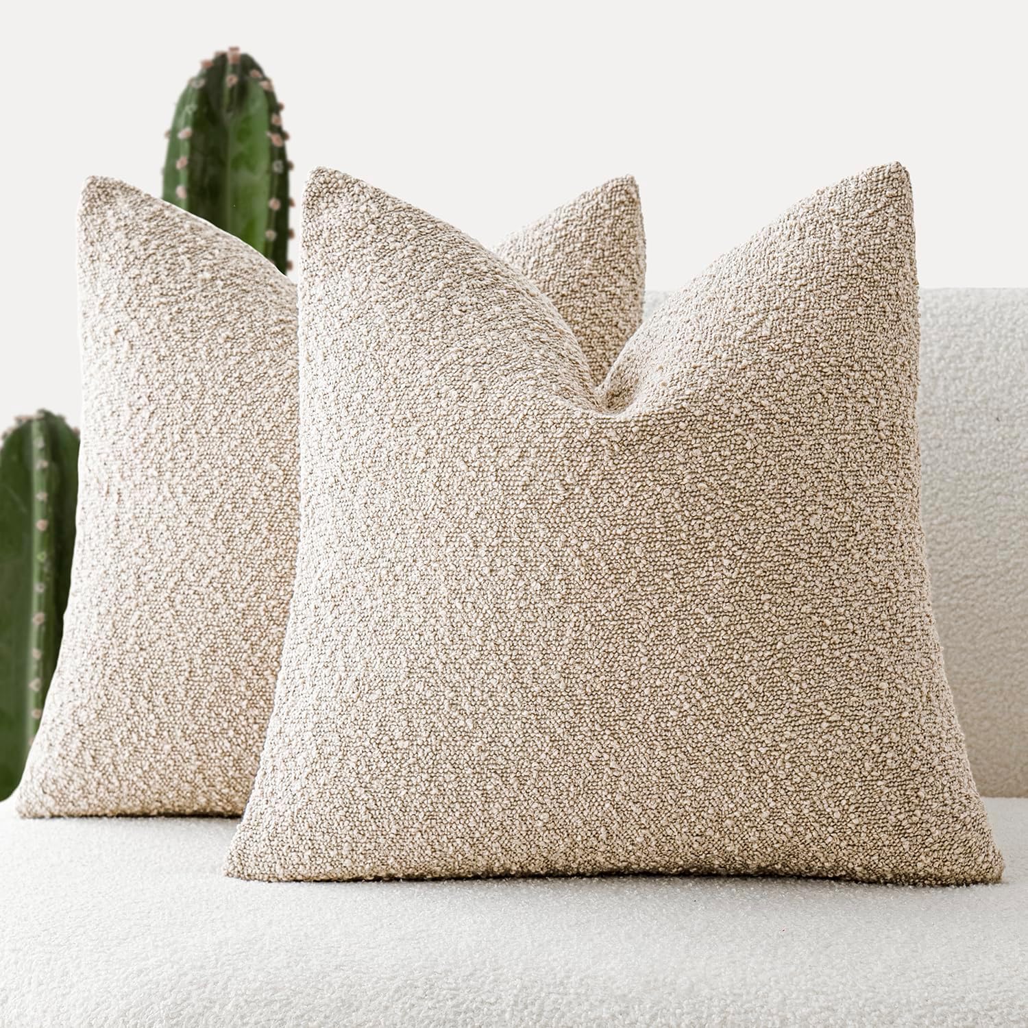 Boucle Throw Pillow Covers – Cozy Textured Decorative Cushion Cases (Set of 2)