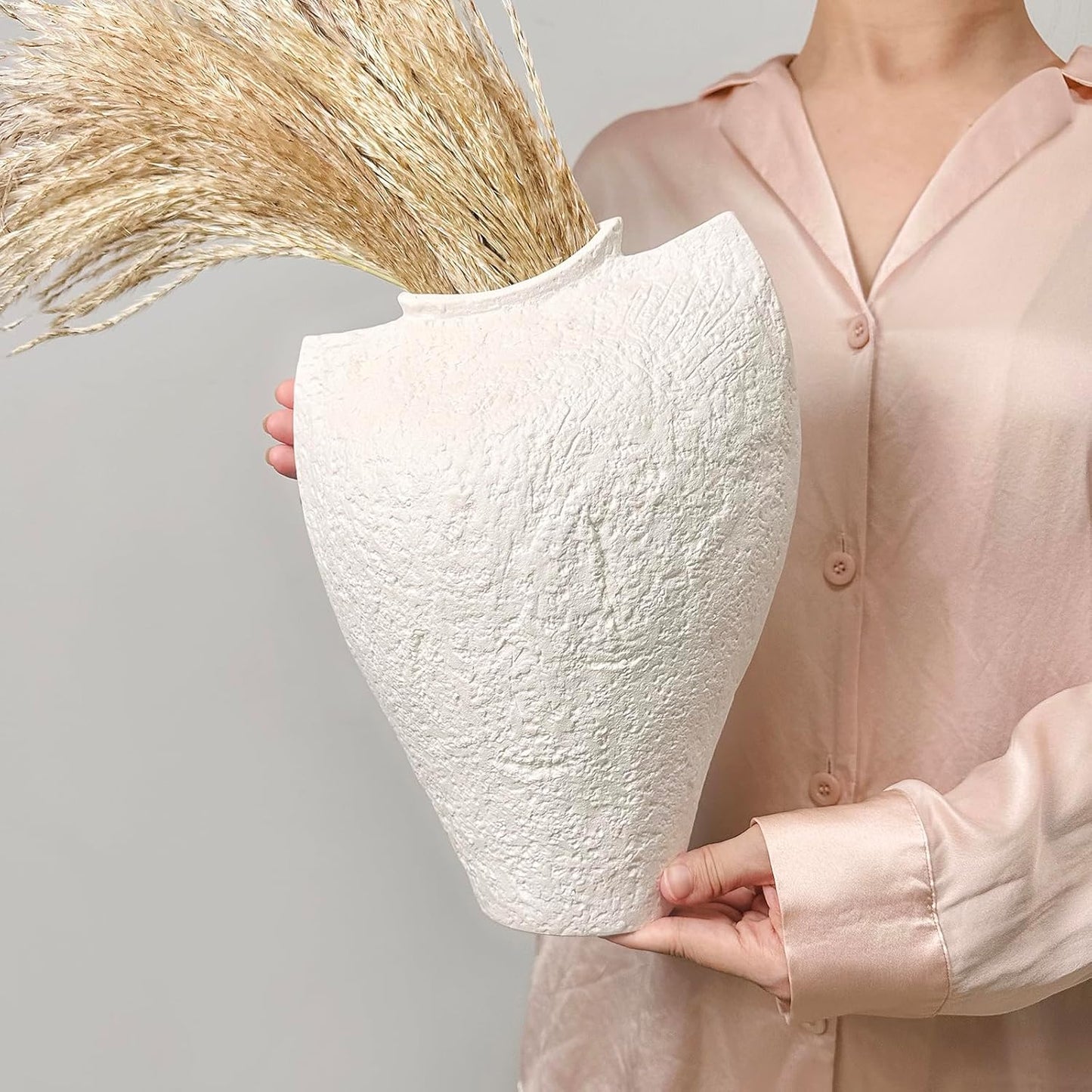 White Ceramic Vase – Handcrafted Modern Art Vase for Minimalistic Home Decor