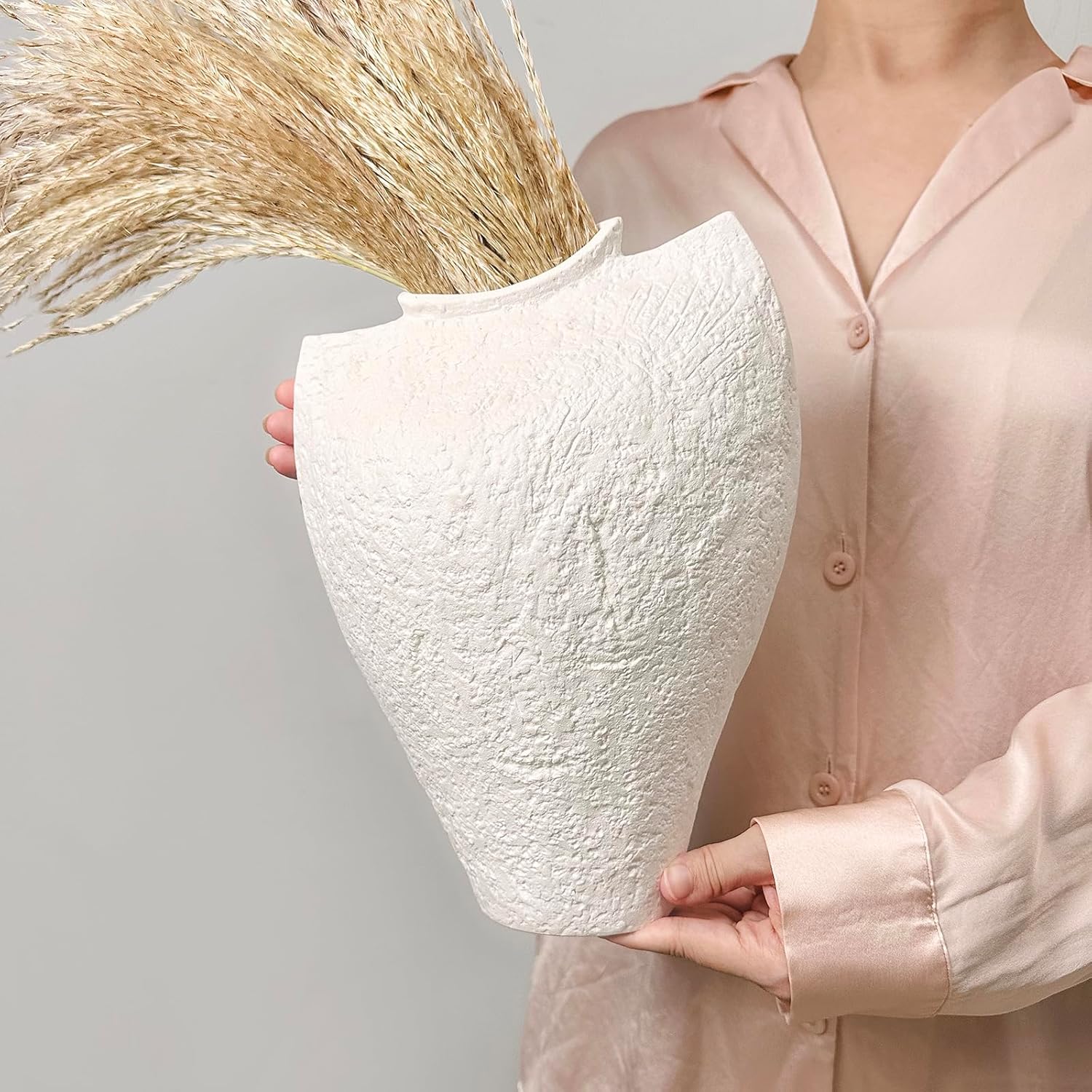 White Ceramic Vase – Handcrafted Modern Art Vase for Minimalistic Home Decor
