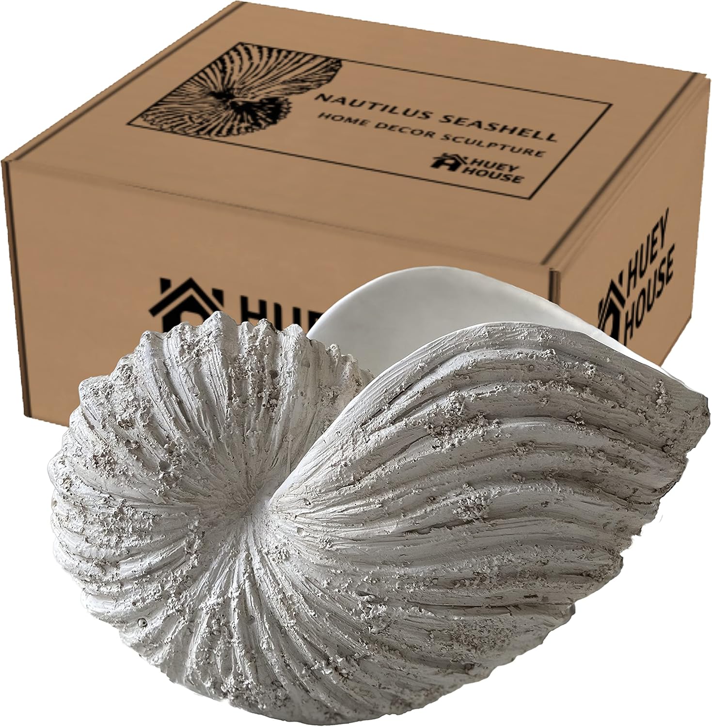Nautilus Shell Sculpture – Rustic White Coastal Resin Decor
