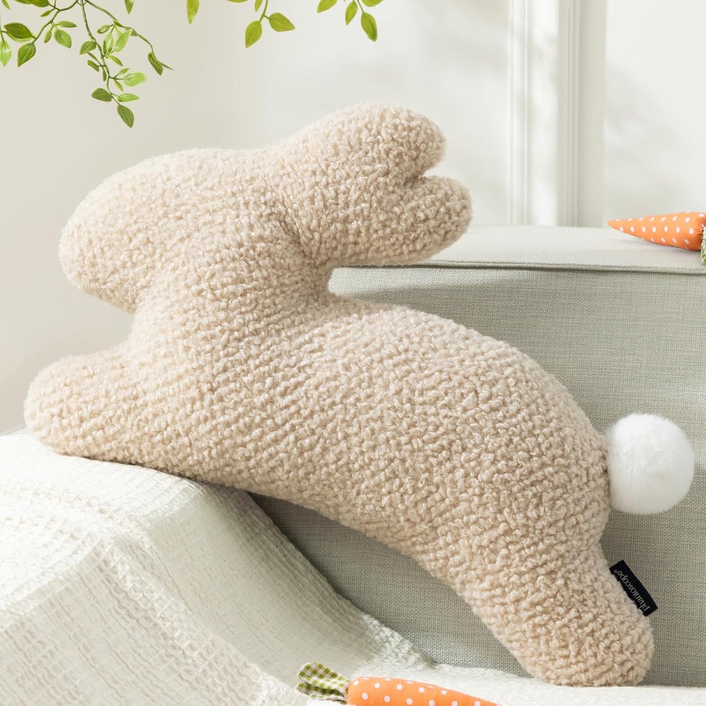 Bunny Shaped Throw Pillow – Plush Sherpa Rabbit Cushion for Couch, Bed & Living Room Decor