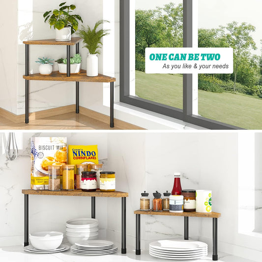 Kitchen Countertop Organizer Corner Shelf - Kitchen Spice Rack Organization 2 Tier Free-Standing Counter Storage Space Saving Rack for Kitchen, Bathroom, Living Room (Rust Brown)