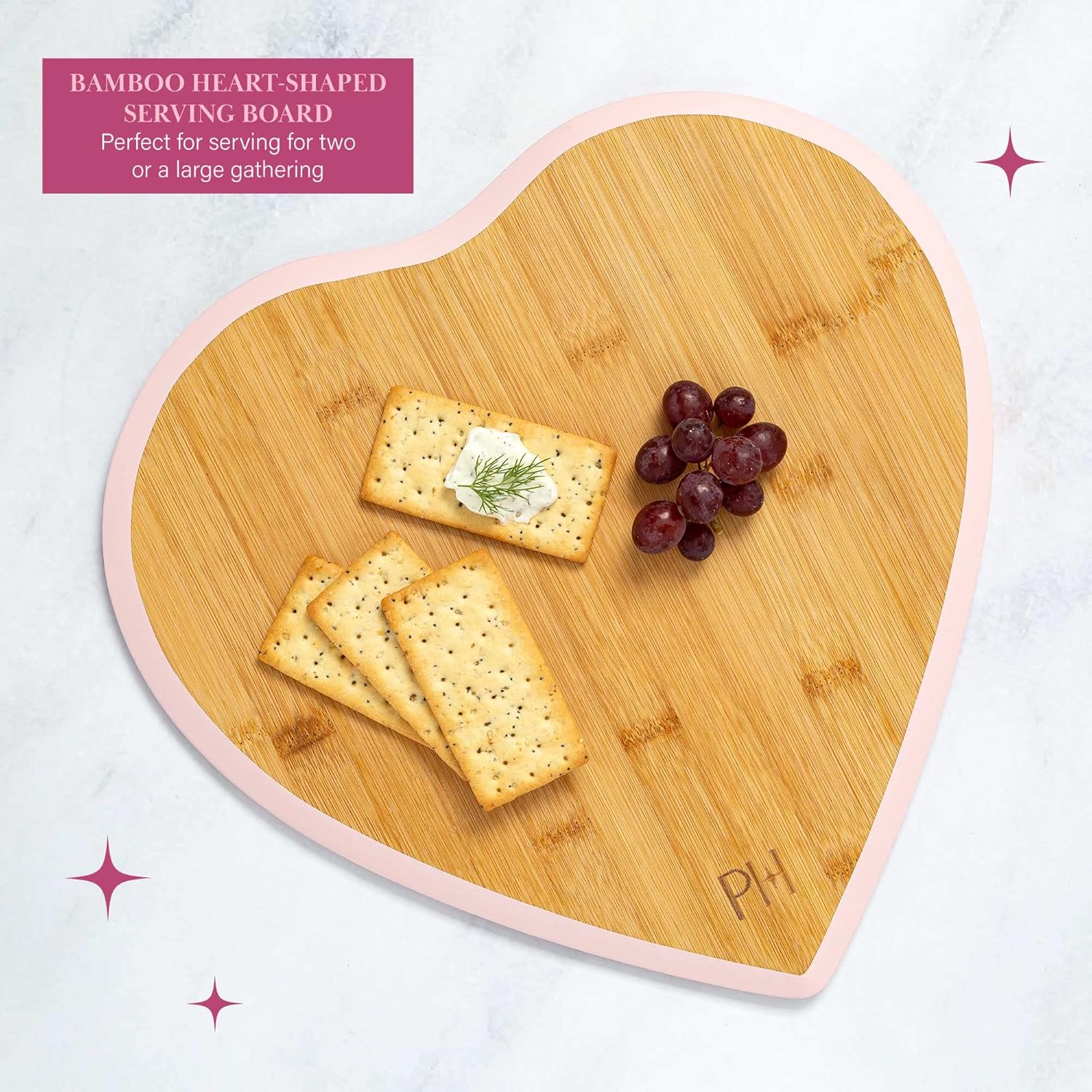 Heart-Shaped Bamboo Charcuterie Board Set with Dip Bowl & Cheese Titanium-Coated Knives in Pink
