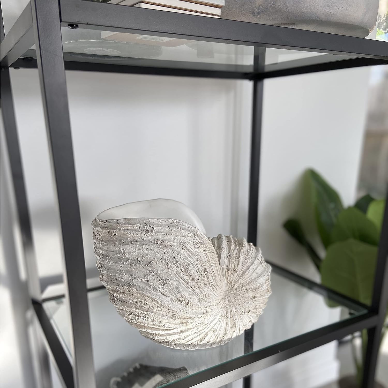 Nautilus Shell Sculpture – Rustic White Coastal Resin Decor
