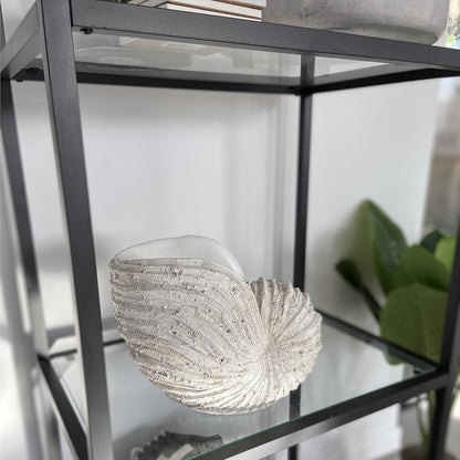 Nautilus Shell Sculpture – Rustic White Coastal Resin Decor