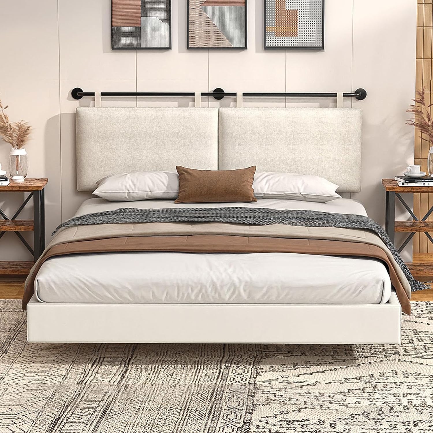 Modern Adjustable Queen Headboard – Wall-Mount Upholstery with Button Tufting