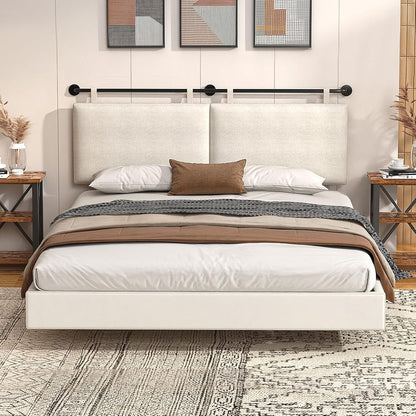 Modern Adjustable Queen Headboard – Wall-Mount Upholstery with Button Tufting