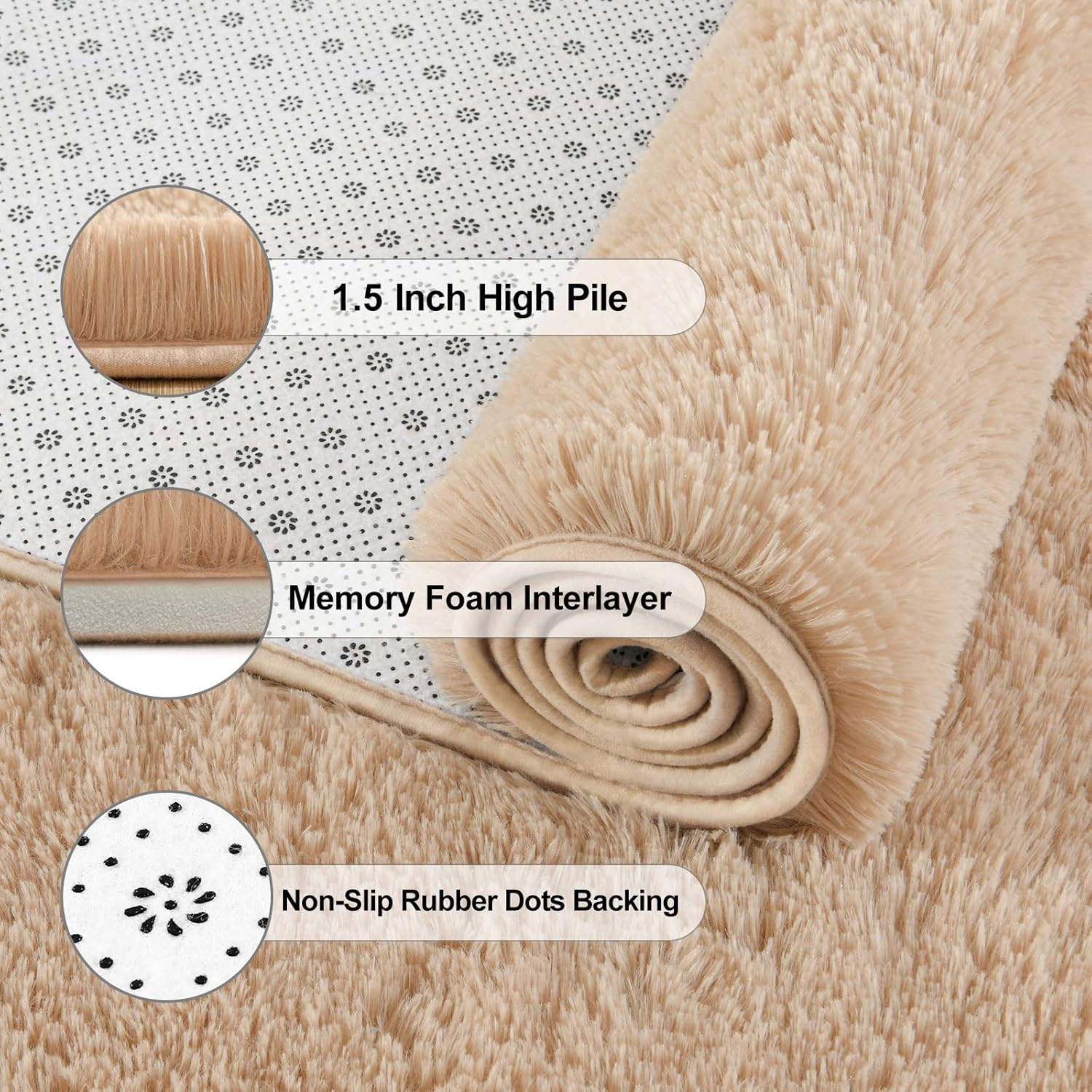 Beige Super Soft Shaggy Rug 2x6' - Fluffy Plush Carpet for Bedroom, Living Room, Nursery Decor