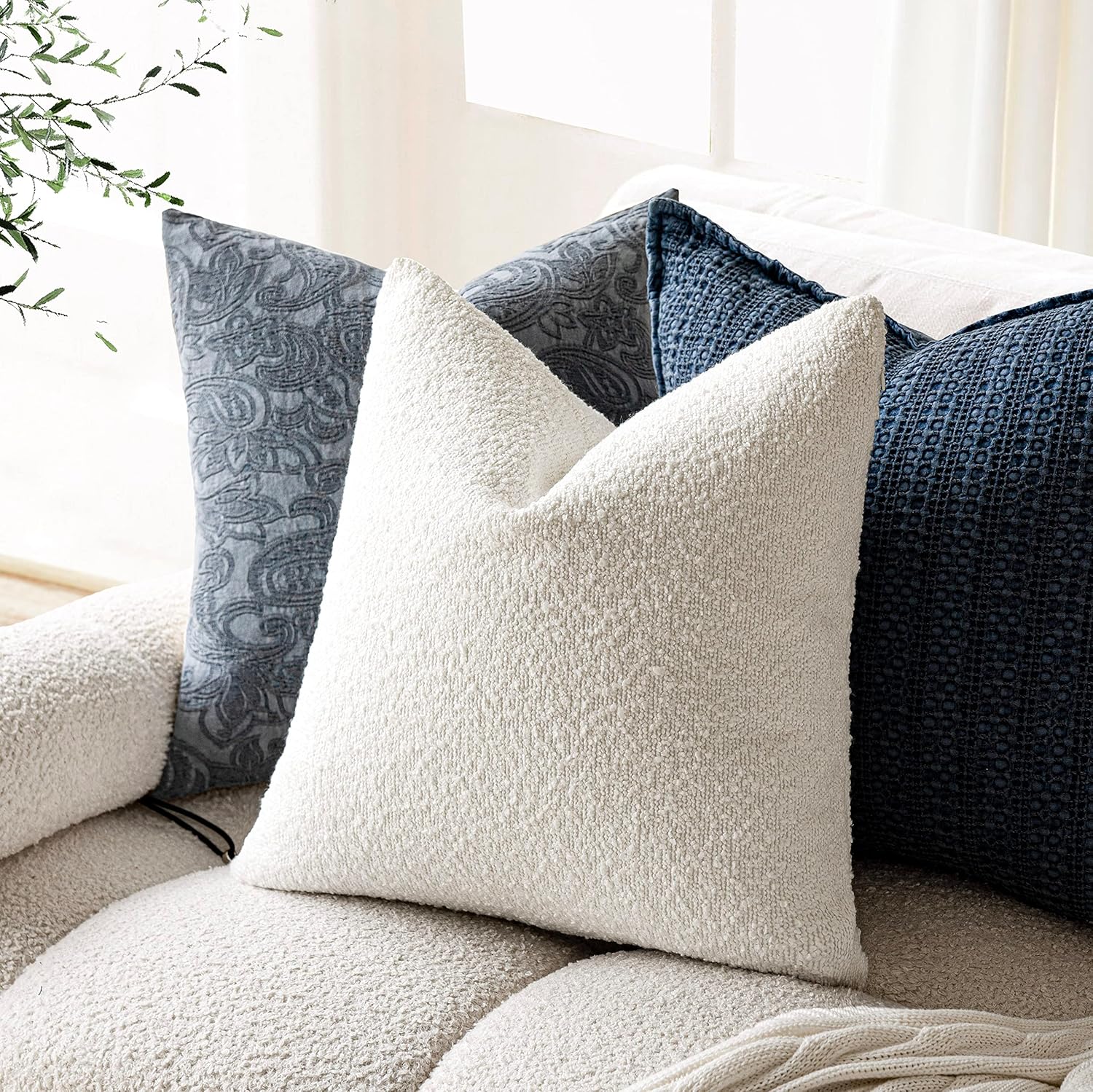 Boucle Throw Pillow Covers – Cozy Textured Decorative Cushion Cases (Set of 2)