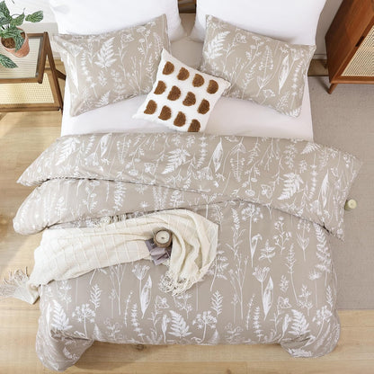 Floral Queen Comforter Bedding Set 3 Pieces in Oatmeal (1 Comforter 90"X90") (2 Pillow Cases 20"X26"), 