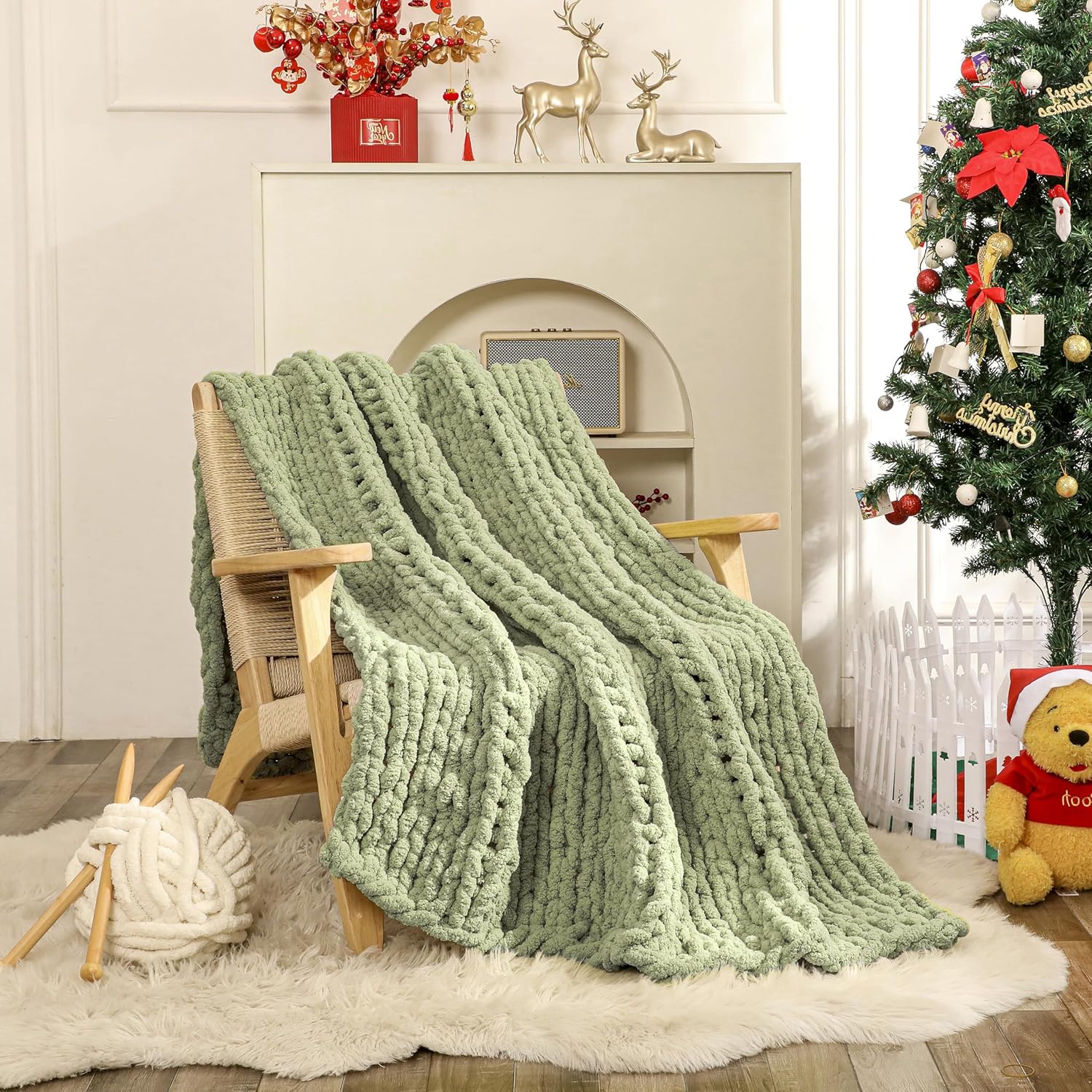 Chunky Knit Blanket – Handmade Chenille Throw Blanket for Couch and Bed (50"x60")