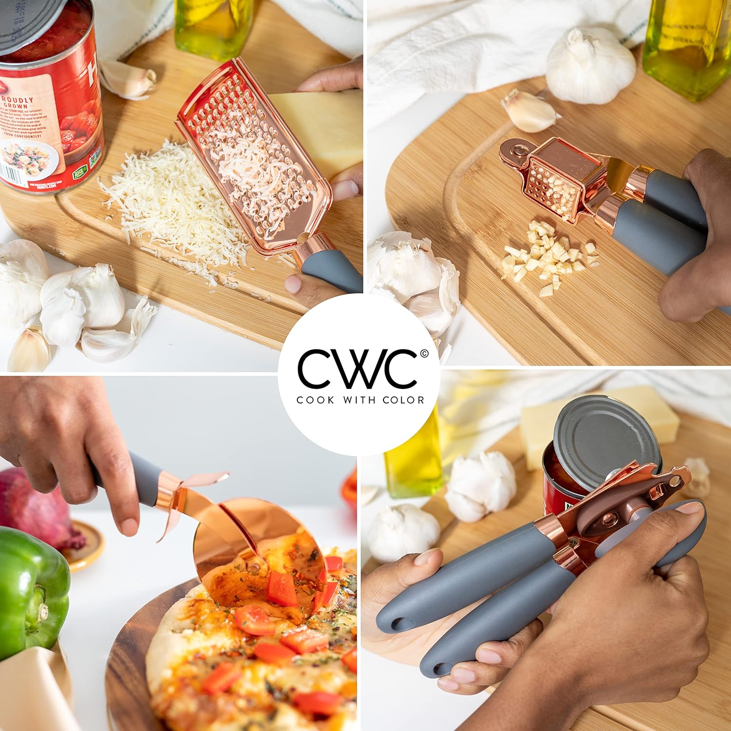 Kitchen Gadget Set Stainless Steel Utensils with Soft Touch Handles, 7 Pc. Copper, Grey