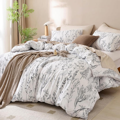 Floral Queen Comforter Bedding Set 3 Pieces in Oatmeal (1 Comforter 90"X90") (2 Pillow Cases 20"X26"), 