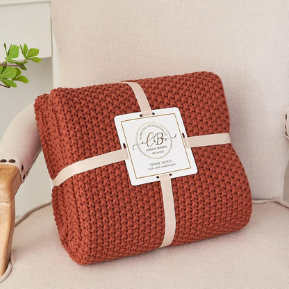 Organic Cotton Chunky Knit Throw Blanket – Soft, Cozy & Lightweight (51” x 63”)