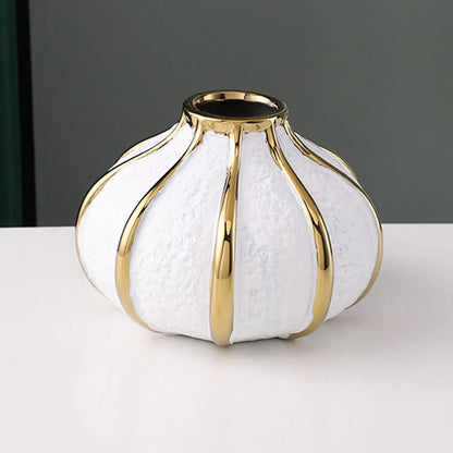 Light Luxury White and Gold Ceramic Vase – Elegant Tabletop Decor for Weddings and Living Spaces