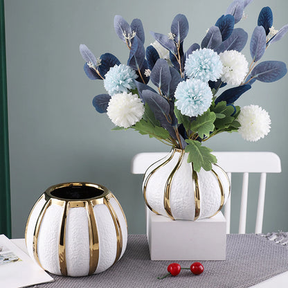 Light Luxury White and Gold Ceramic Vase – Elegant Tabletop Decor for Weddings and Living Spaces