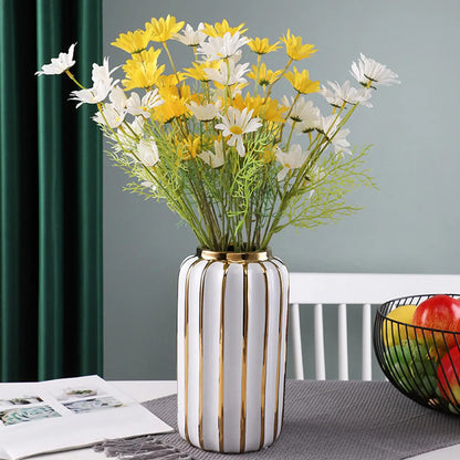 Light Luxury White and Gold Ceramic Vase – Elegant Tabletop Decor for Weddings and Living Spaces