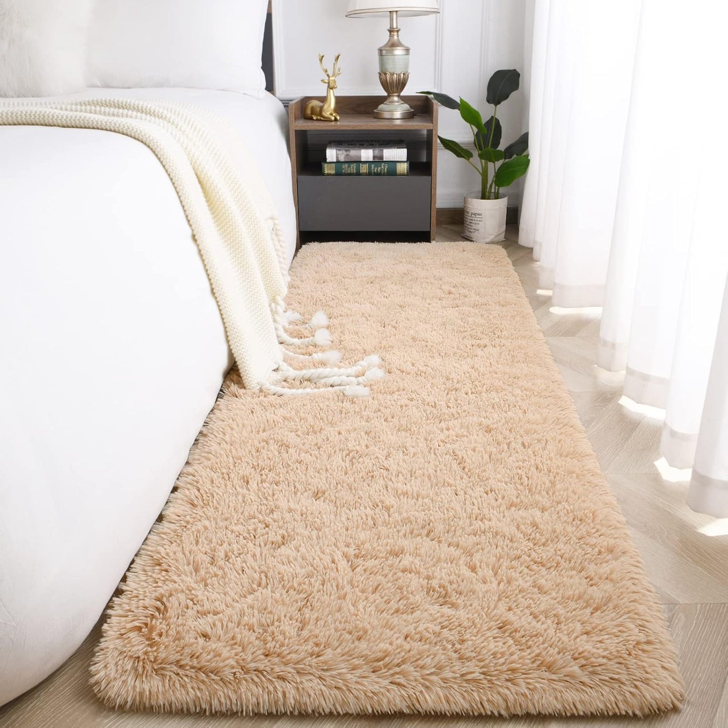 Beige Super Soft Shaggy Rug 2x6' - Fluffy Plush Carpet for Bedroom, Living Room, Nursery Decor
