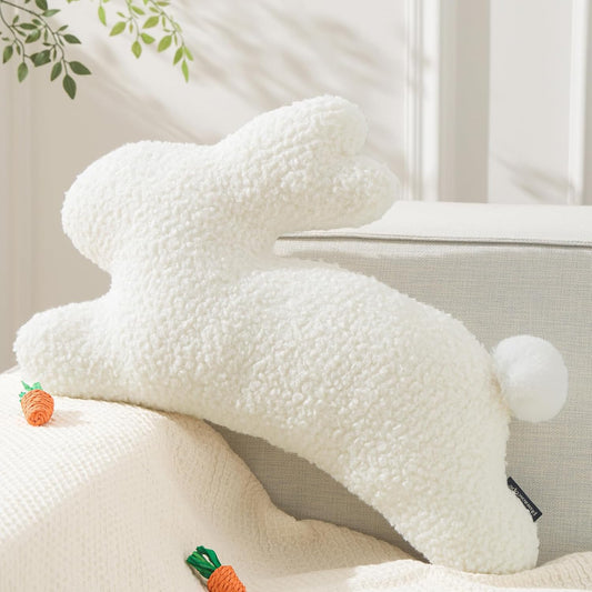 Bunny Shaped Throw Pillow – Plush Sherpa Rabbit Cushion for Couch, Bed & Living Room Decor