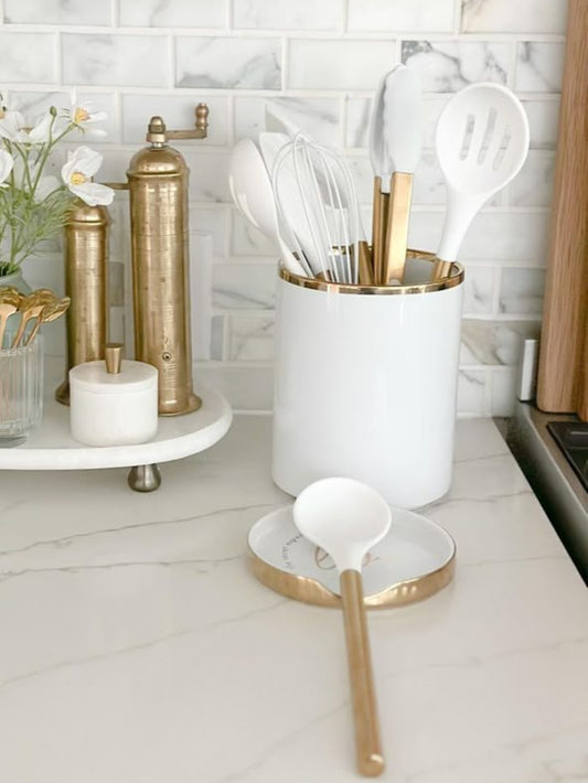 Utensil Holder with Spoon Rest – Elegant Ceramic Kitchen Organizer