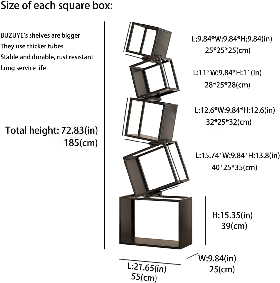 Tall Geometric Bookshelf – Sleek Industrial Metal Display Shelf for Living Room & Bedroom (Black, 72.8")
