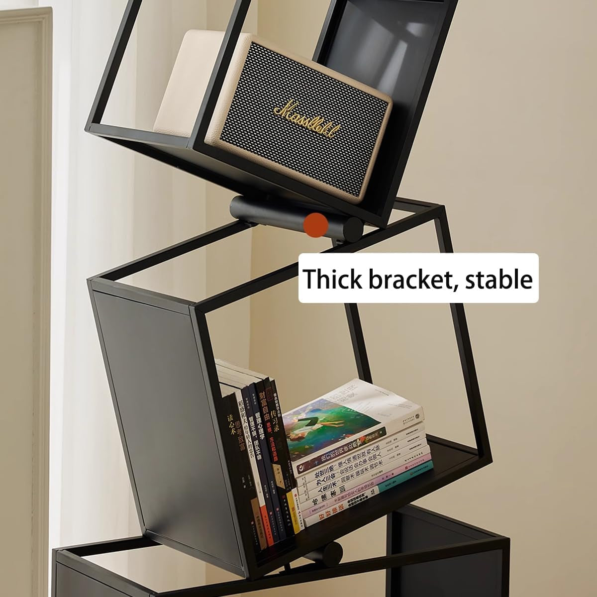 Tall Geometric Bookshelf – Sleek Industrial Metal Display Shelf for Living Room & Bedroom (Black, 72.8")
