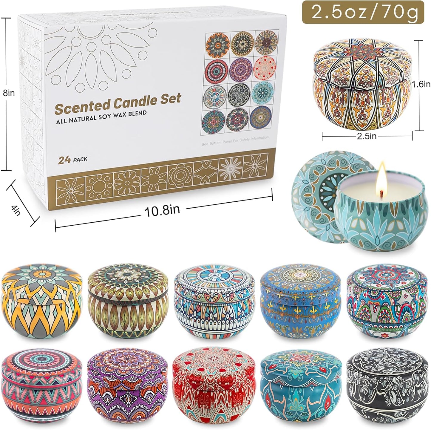 24 Pack Candles, Cinnamon Apple Scented, 2.5Oz Scented Candles with Essential Oils, 480H Long Lasting Aromatherapy Candle Gift Set Soy Candles for Christmas, Anniversary, Thanksgiving