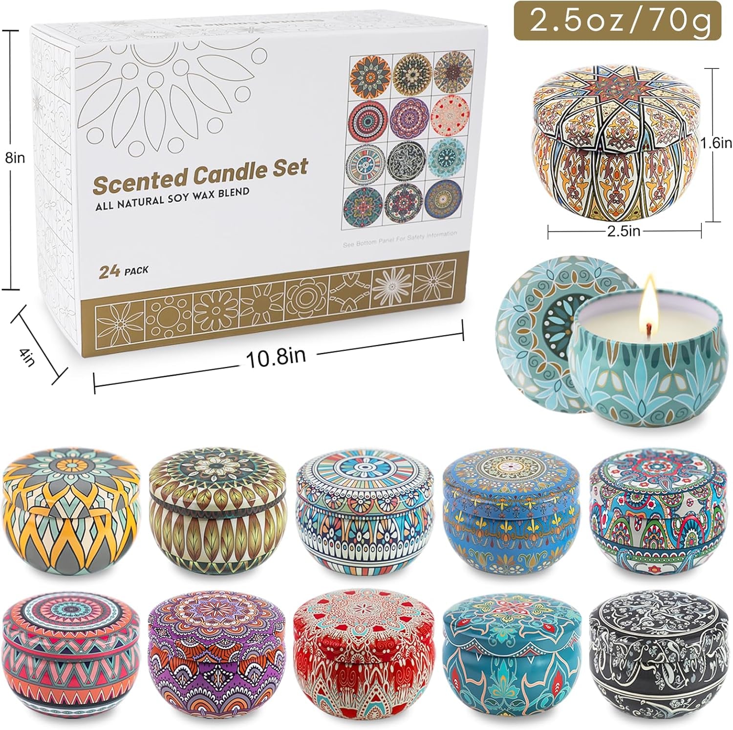 24 Pack Candles, Cinnamon Apple Scented, 2.5Oz Scented Candles with Essential Oils, 480H Long Lasting Aromatherapy Candle Gift Set Soy Candles for Christmas, Anniversary, Thanksgiving